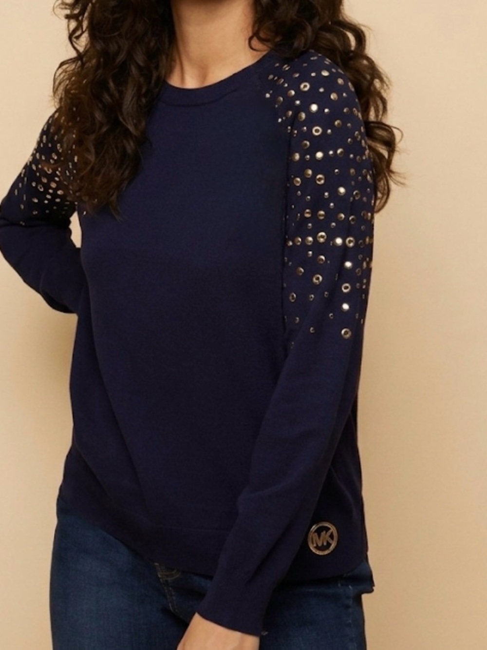 Michael Kors Women's Navy Grommet Detail Pullover Top